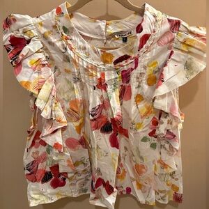 NWT Fair Hope Women's Floral Print Ruffle Top Size XL Flutter Sleeve